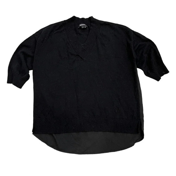 DKNY Black Multimedia Chiffon Back Knit Top XS - Picture 1 of 4